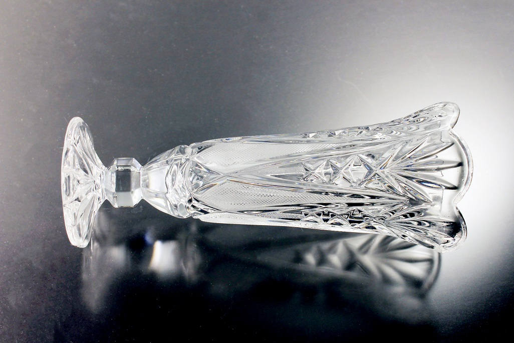 EAPG Crystal Vase, Antique Vase, Diamond and Fan, Clear Glass