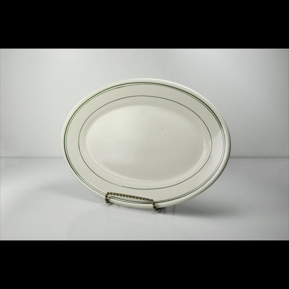 Homer Laughlin Best China Platter - 11 Inch Oval Serving Dish - Green Bands, Restaurant Grade - Made in USA