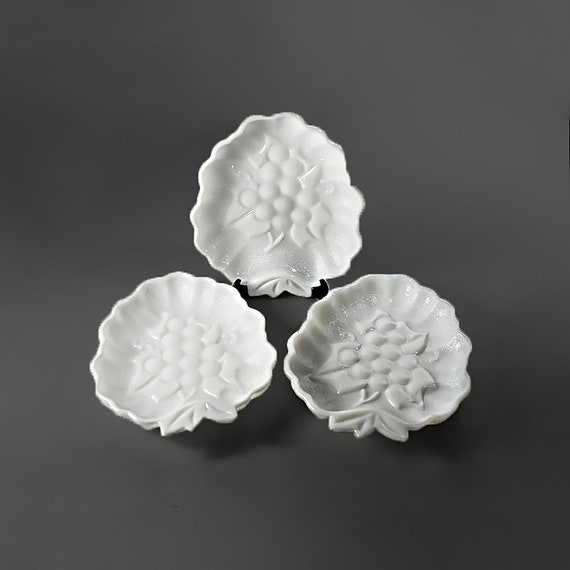 Hazel Atlas Relish Dishes, Milk Glass, Grape Cluster, Set of 3, Candy Dish