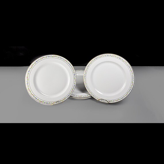 O.P. Co. Syracuse China Dinner Plates - Melrose Pattern - Set of 4 Antique Plates (c. 1920s) - Floral Border Design