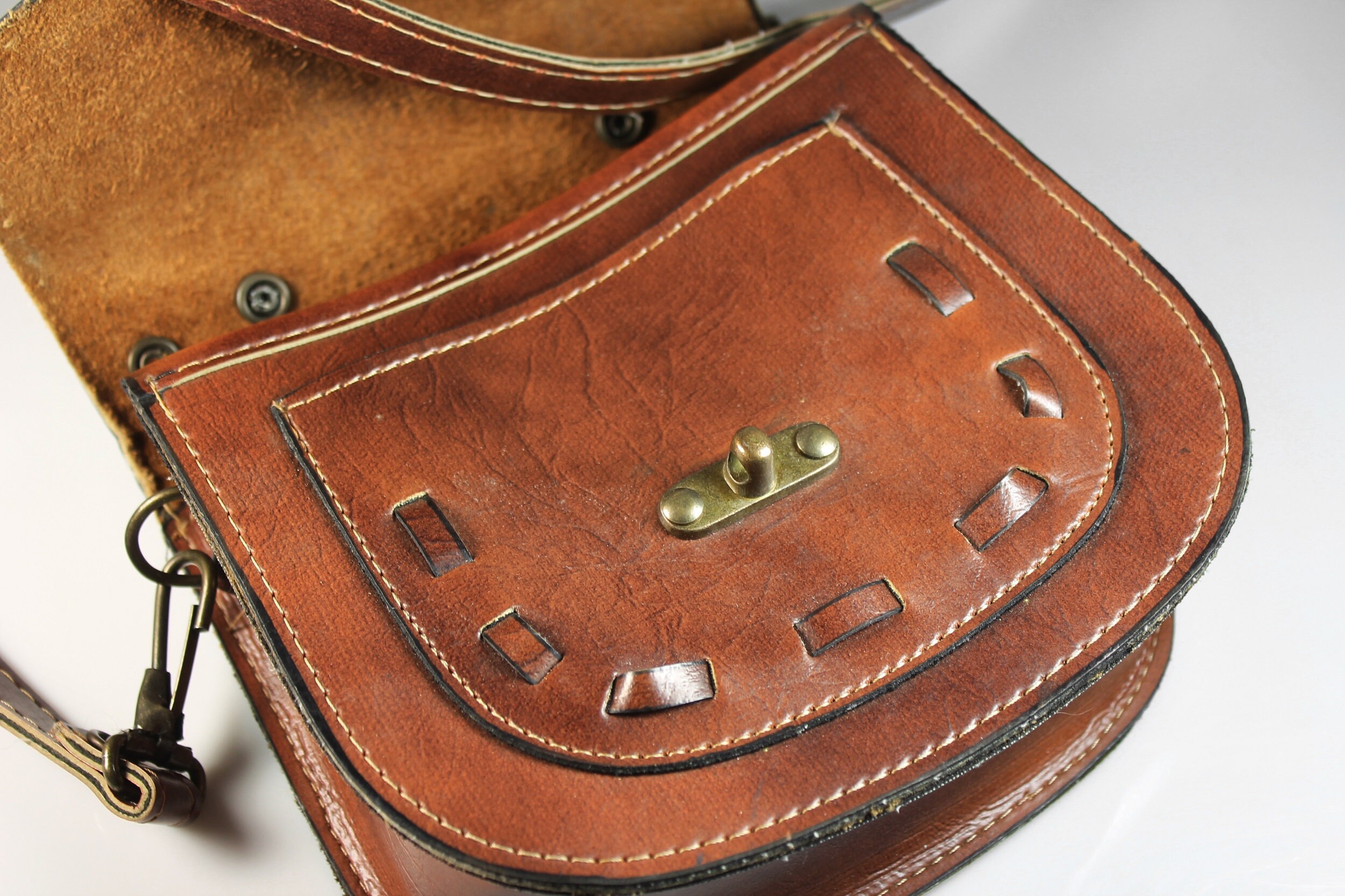 Brown Leather Saddle Bag, Shoulder Bag, Top Handle, Brass Hardware