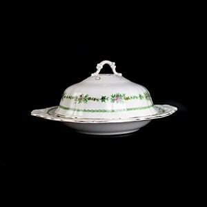 Antique Butter Dish, T & R Boote, Flemish Garland, Waterloo Potteries, Royal Semi-Porcelain, Fine China, Floral Swag, Embossed