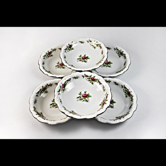 Fruit Bowls, Johann Haviland, Moss Rose, Bavarian Backstamp, Floral Pattern, Set of Six, Fine China, Dessert Bowls