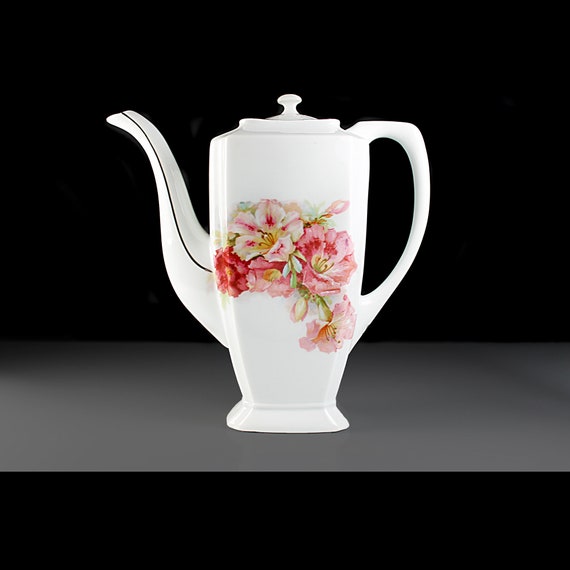 Antique Coffee Pot, Chocolate Pot, Tremont Barvaria, Floral, 4 Cup, Fine Porcelain, Made in Germany