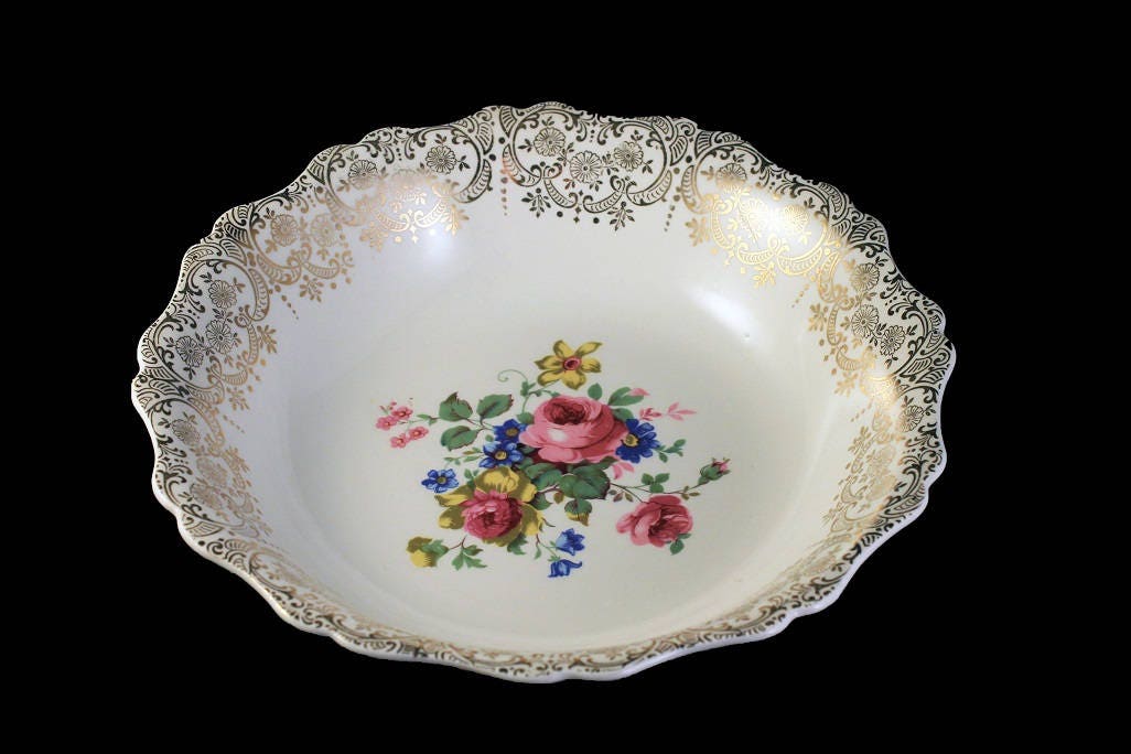 Vegetable Bowl, Canonsburg Pottery Company, Warranted 22 Karat Gold