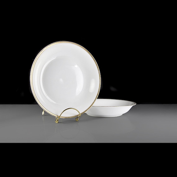 Antique J & C China Soup Bowls - Jaeger and Co Ovid Bavaria, Set of 2, White and Gold, Circa 1912-1917