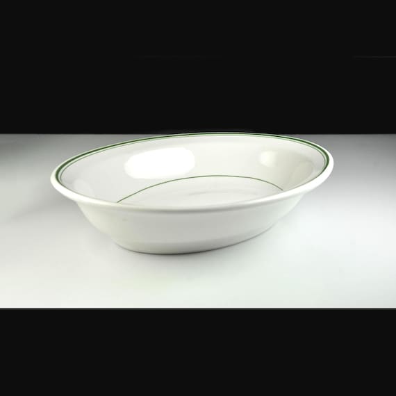 Vintage Jackson China Oval Vegetable Bowl, Green Stripe, Vitrified China, Restaurant Grade