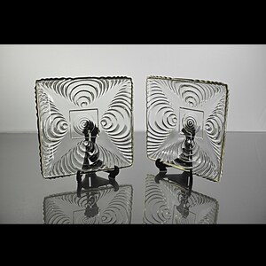 Fyrkantiga öppna godisskålar, Hazel Atlas, Art Deco-design, Depressionsglas, Set om 2, Guldkant bild 4