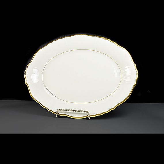 Syracuse China Old Ivory Brantley Platter – 12 Inch Oval Serving Plate with Gold Trim – 1949–1967 – Made in USA