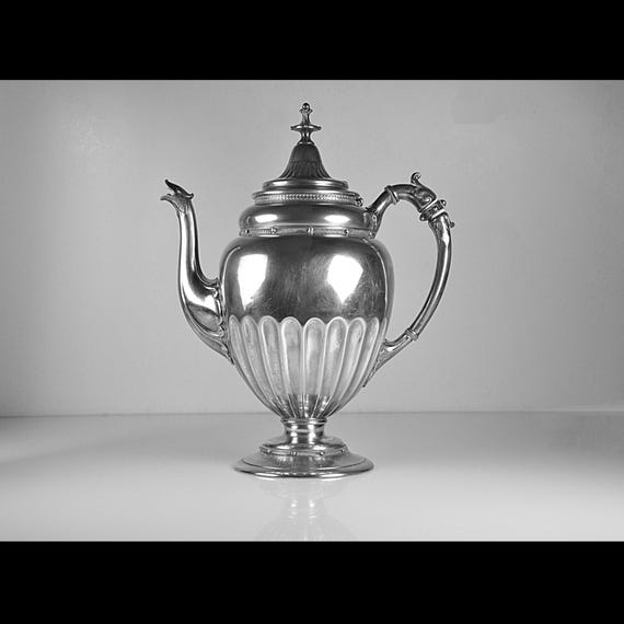 Antique 1860s Porter Britannia Silver Plate Coffee Pot, Dragon Spout, PB&P Co Taunton Massachusetts