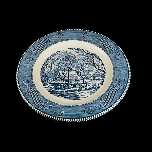 Dinner Plates, Royal USA, Currier and Ives, The Old Grist Mill, Blue and White, Made in the USA, Set of 2, Collectible Dinnerware