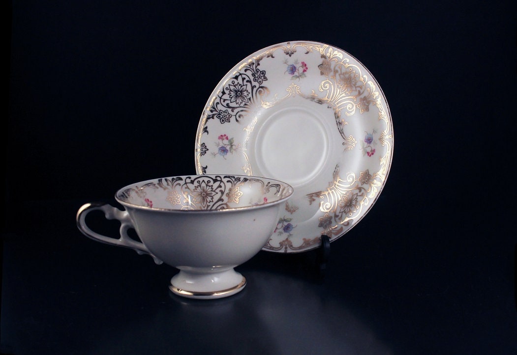 Teacup and Saucer, Bavaria Elfenbein Porzellan, Floral