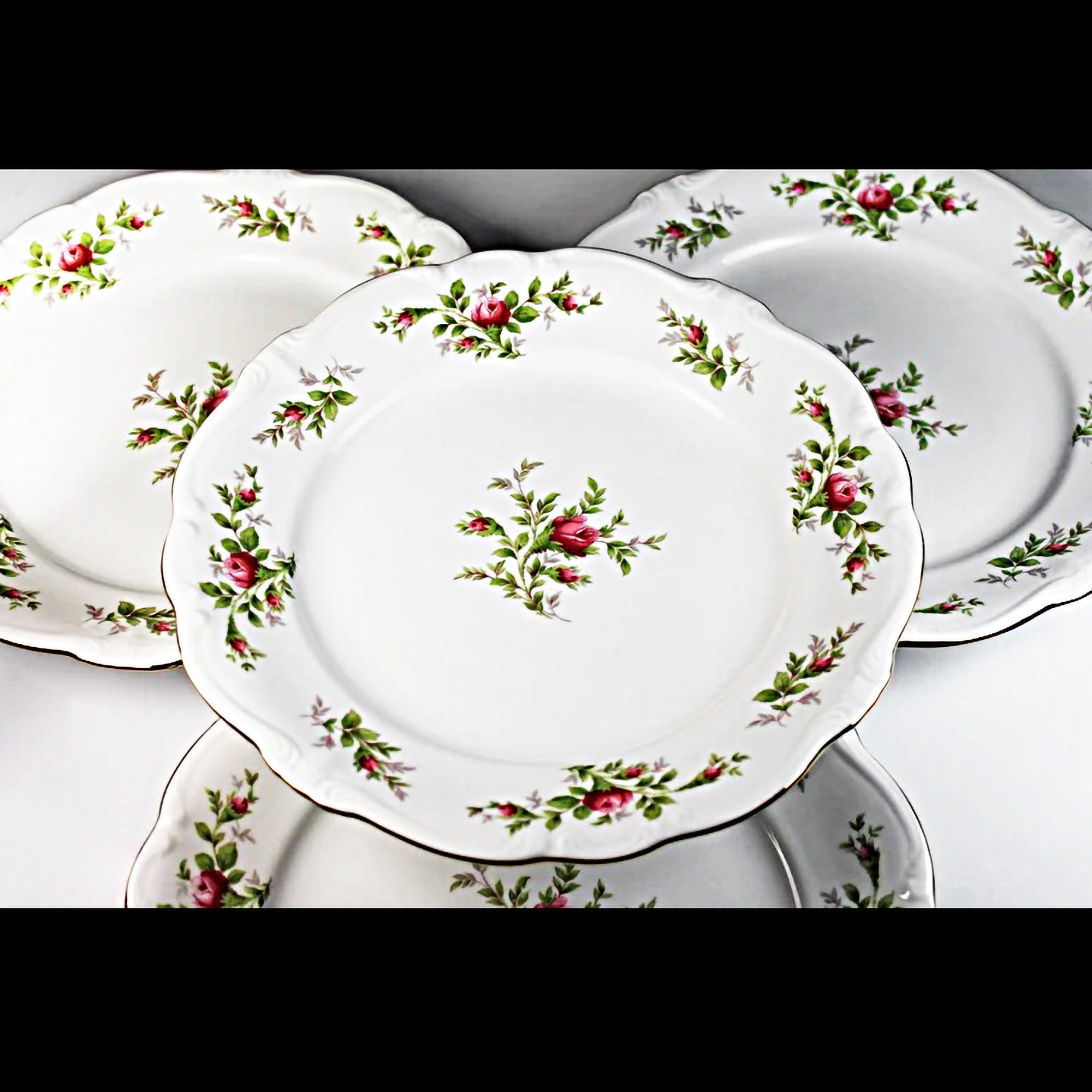 Dinner Plates Johann Haviland Moss Rose Bavarian Backstamp Floral Pattern Set of Four Fine China