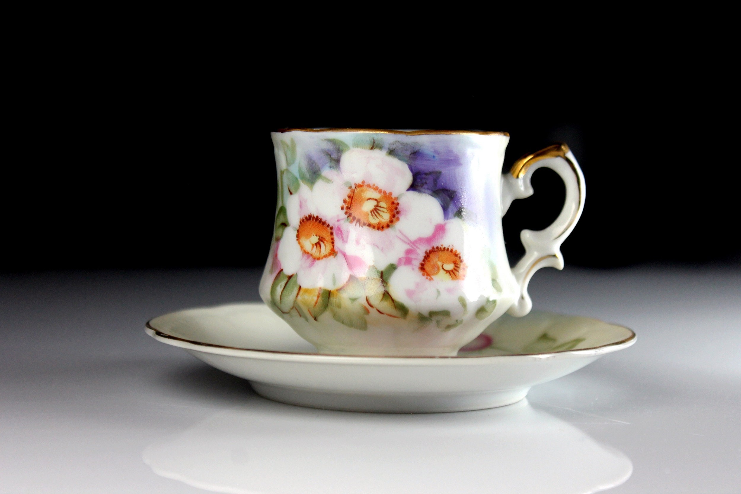 Demitasse Cup and Saucer, Lefton, Teacup, Magnolia, Matte ...