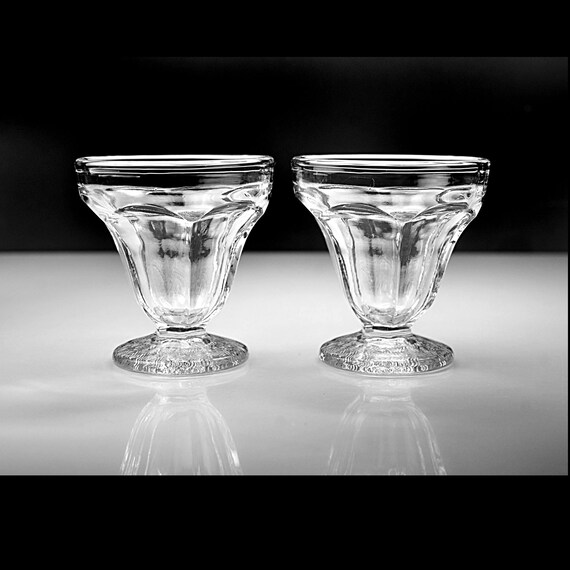 Vintage Glass Sherbet Cups, Small Dessert Bowls with Textured Foot, Set of 2