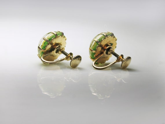 Dichroic Glass Earrings, Screw Back, Yellow/Green… - image 5