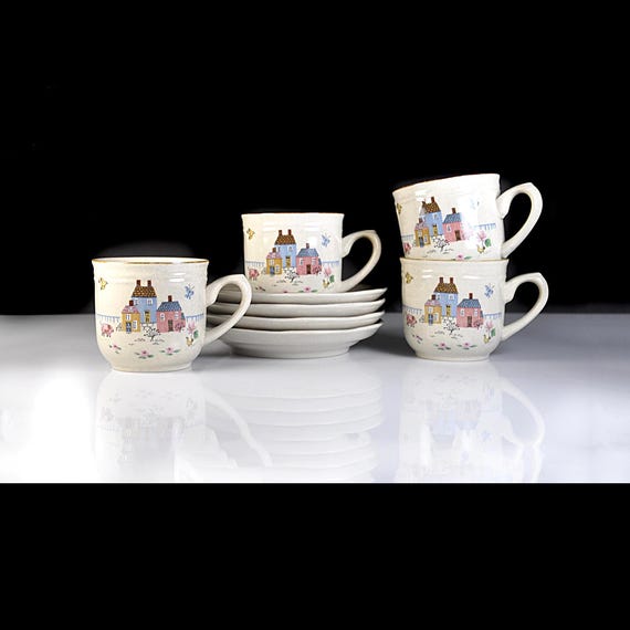 International Stoneware Japan Heartland Cups and Saucers, Set of 4