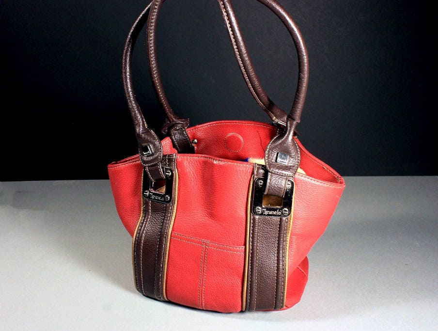 Leather Red Tote Bag Tignanello Handbag Shoulder Bag Large | Etsy
