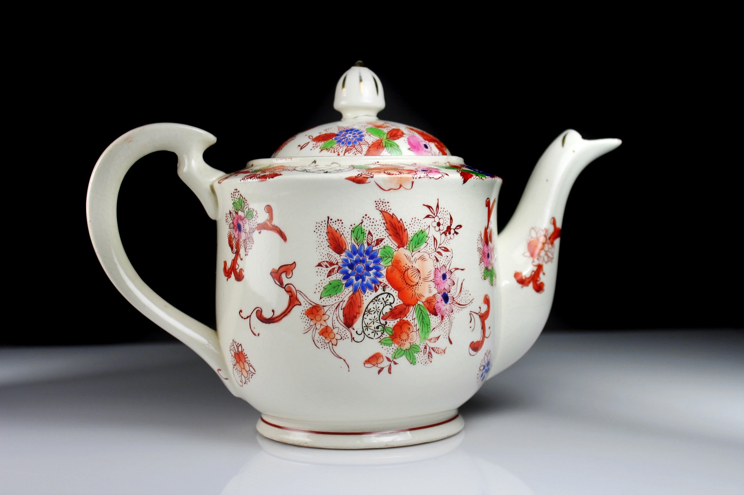 Large Porcelain Floral Teapot, Made in Japan, 6 Cup, Hand Painted