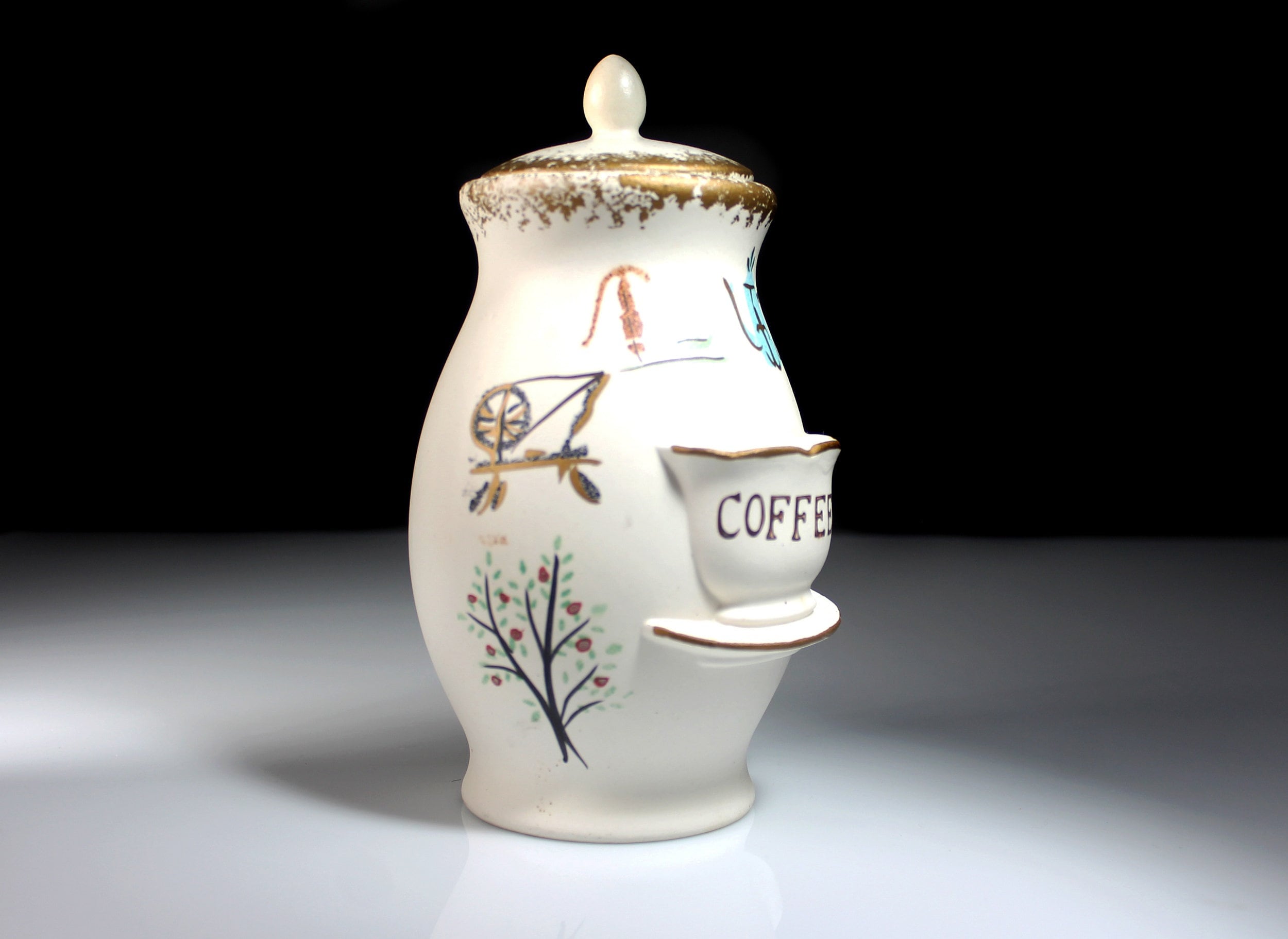 Instant Coffee Jar, Coffee Canister, Embossed, Porcelain, Container