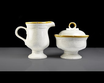 Pedestal Sugar and Creamer Set - Mikasa Garden Club Stoneware, Discontinued Vintage (1976-1983)