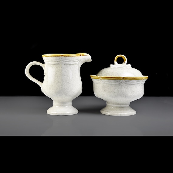 Pedestal Sugar and Creamer Set - Mikasa Garden Club Stoneware, Discontinued Vintage (1976-1983)