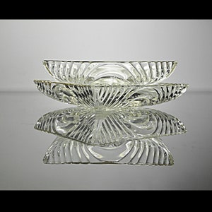 Fyrkantiga öppna godisskålar, Hazel Atlas, Art Deco-design, Depressionsglas, Set om 2, Guldkant bild 5