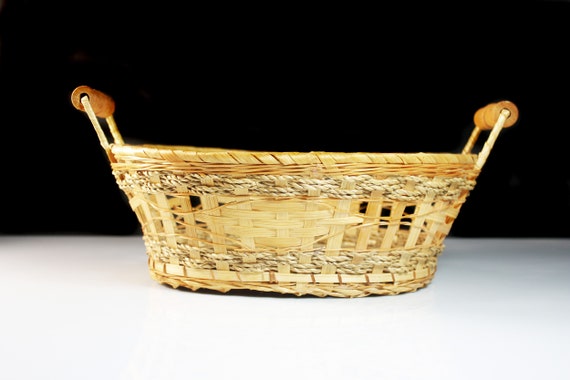 楕円形のバスケット、編み込み木、木製ハンドル、装飾、手作り - Etsy 日本