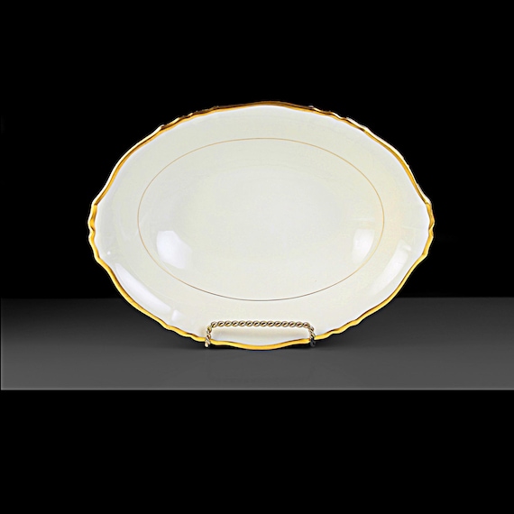 Vintage Syracuse China Old Ivory Brantley Vegetable Bowl – 10 Inch Oval Serving Dish with Gold Trim, Made in USA