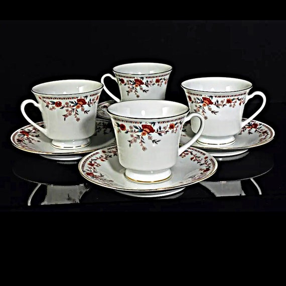 Teacups and Saucers China Garden Imperial Pattern Set of 4