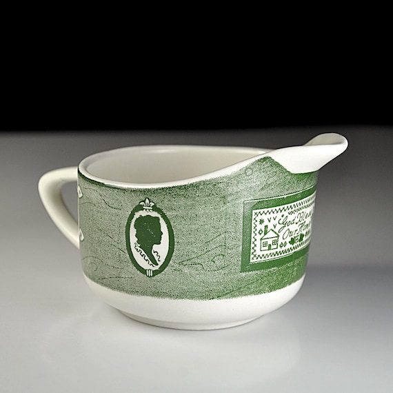 Royal China Colonial Homestead Green Creamer, Vintage USA Transferware