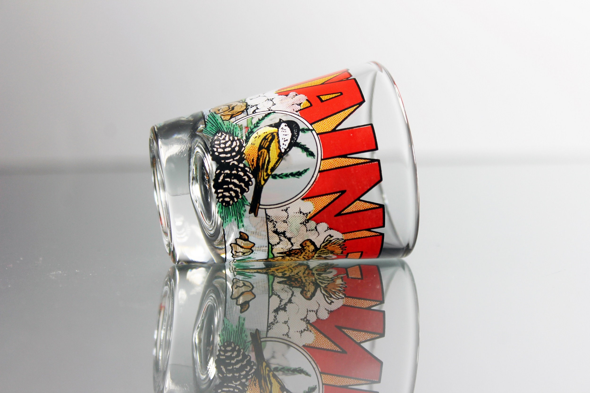 Souvenir Shot Glass, Maine, Wrap Around PyroGlazed Lighthouse Moose