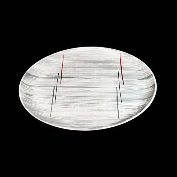 Prim Rose China Platter, Gray Stripes, Oval, Hand-Painted, 14 Inch, Avant-Garde, Art Deco