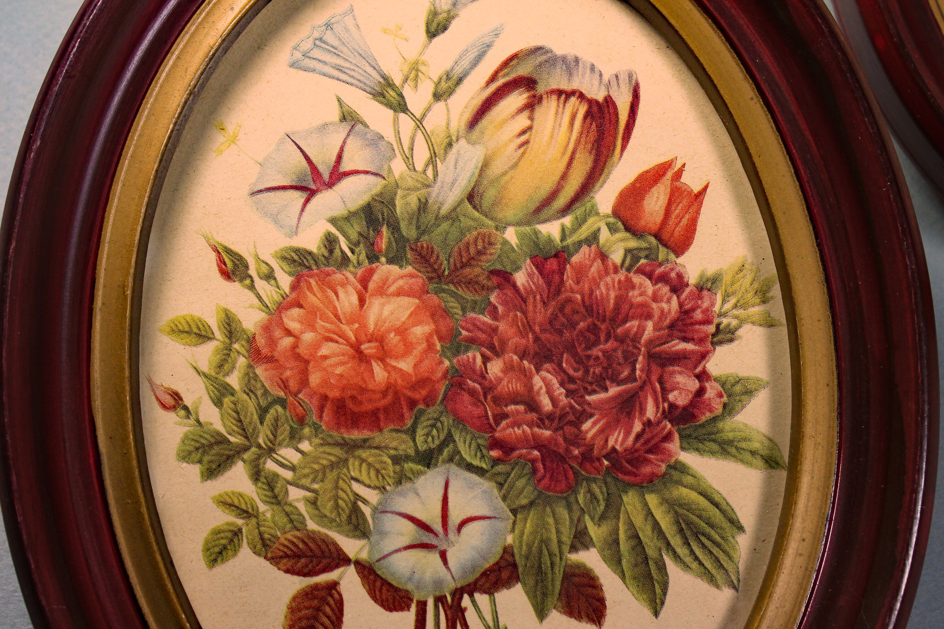 Oval Framed Floral Prints J L Prevost Wooden Frames Botanical 