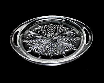 Handled Tray, Jeannette Glass, Feather, Clear Glass, 10 Inch