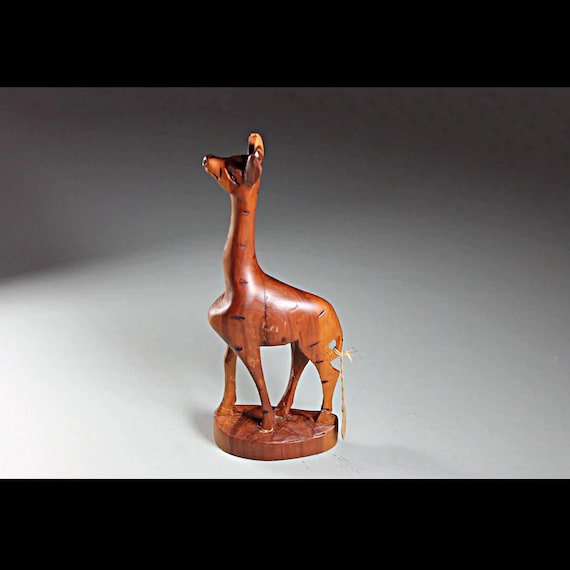 Wooden Giraffe Figurine, Konics, Made in Kenya, Hand Carved, African Art, Animal Statue, Collectible, With Tag