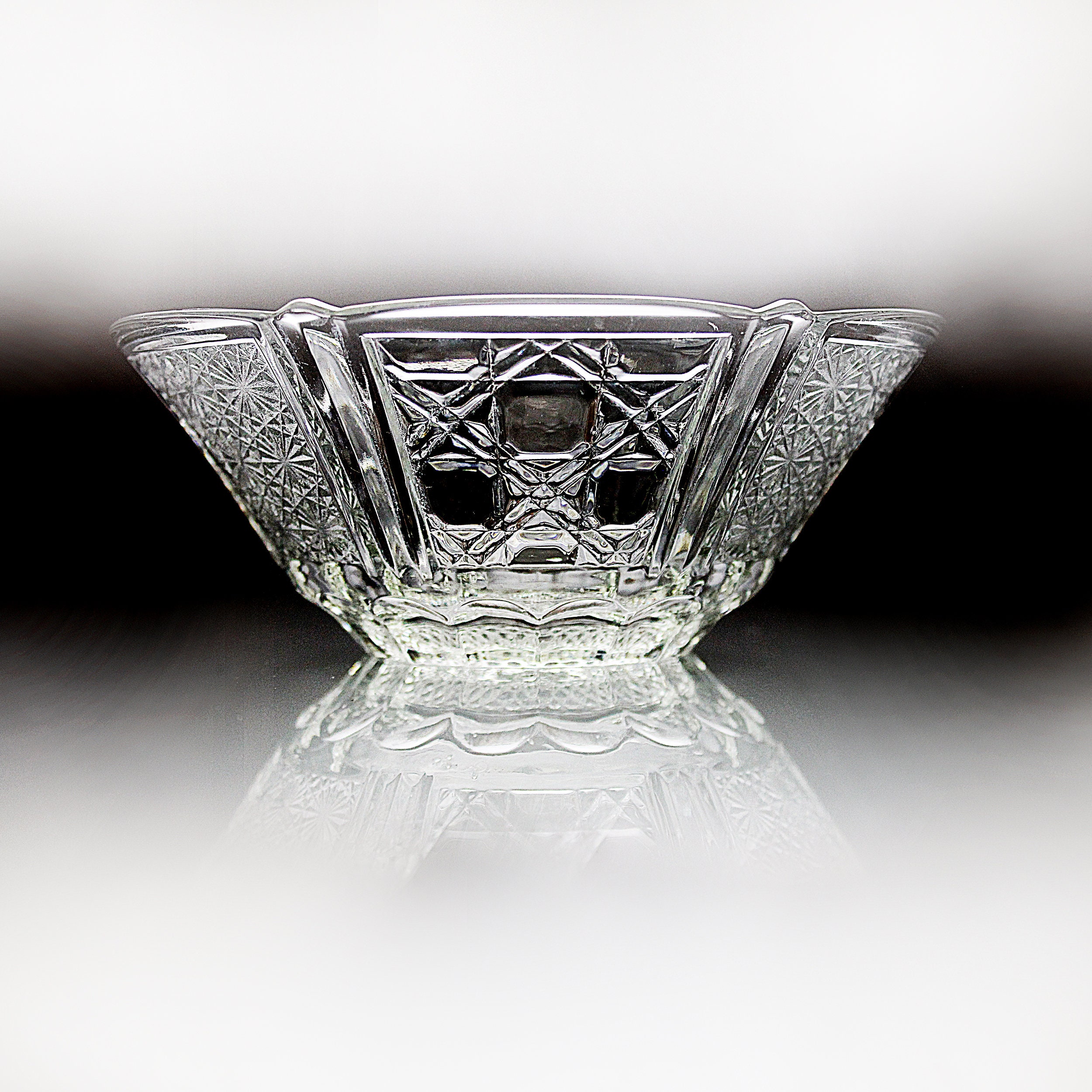 Serving Bowl, KIG Indonesia, Clear Glass, Daisy and Cane, Textured