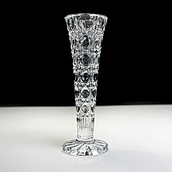 Footed Bud Vase, Indiana Glass, Royal Brighton, Button and Cane, 6 Inch Vase, Pressed Glass