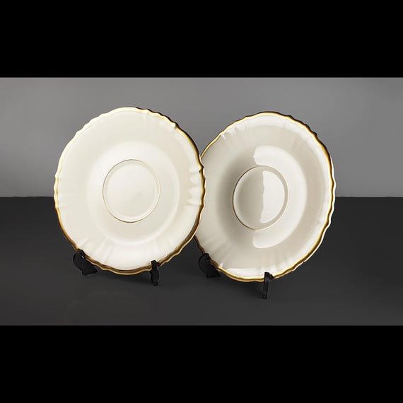 Syracuse China Brantley Old Ivory Saucers – Set of Two - 5 Inch - Gold Trim – Made in USA
