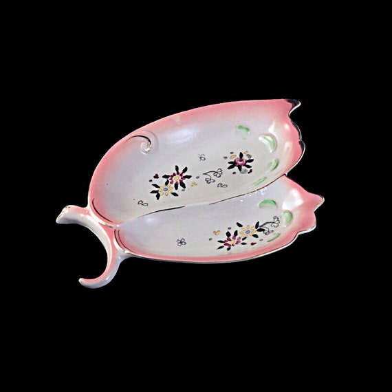 Butterfly Shaped Dish, Divided Dish, Trinket Bowl,  Tid Bit Dish, Relish Dish, Candy Dish, Floral