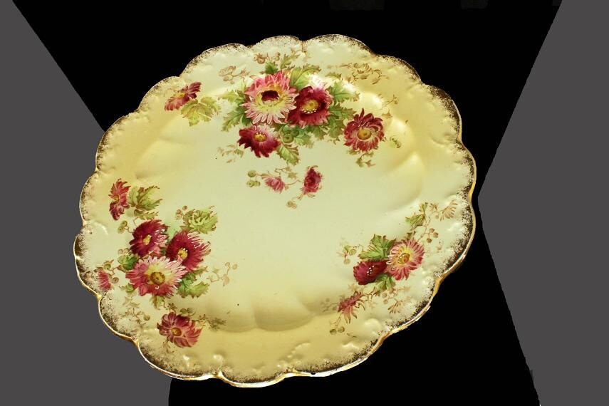 Decorative plate, Display plate, Hand Painted Plate, Gold Gilt, Floral