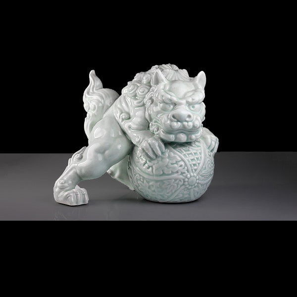 Celadon Foo Dog Figurine, Andrea by Sadek, Chinese Guardian Lion, Lion Dog, Asian Decor, Collectible, Home Decor