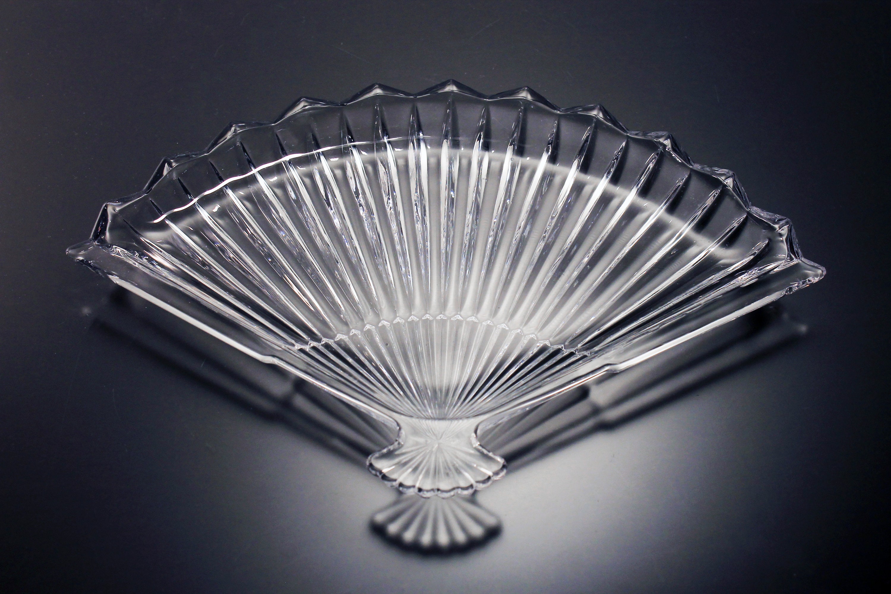 Fan Shaped Tray, Wright Glass, Ribbed Pattern, Pressed Glass, Serving