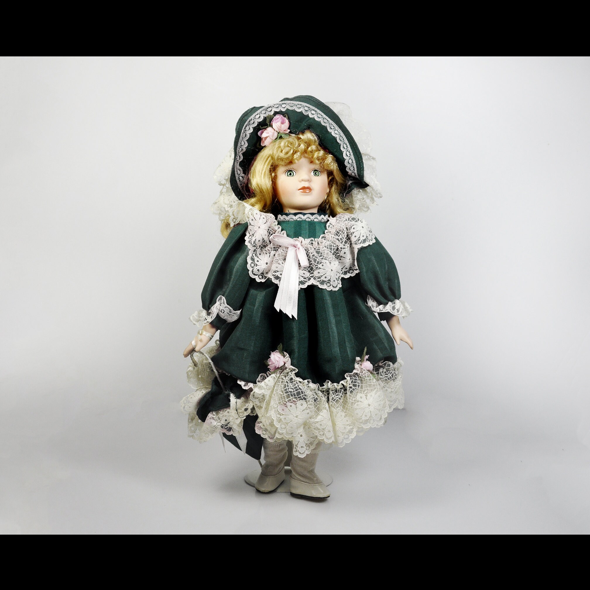 thumbnail image 2 of Town Square Miniatures 1:12 Scale Porcelain Victorian Maid Doll With Green Striped Dress G7619 2 of 5