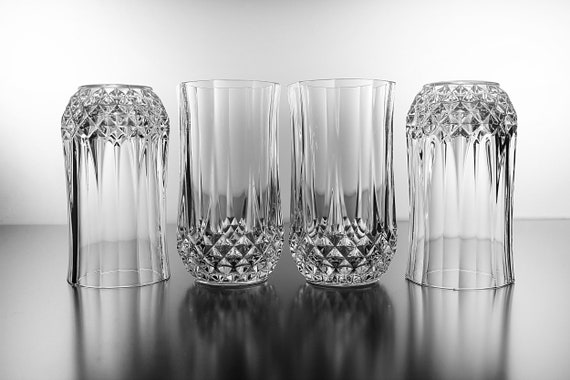 Crystal Flat Tumblers, Cristal D'Arques, Longchamp, Pressed Glass, Set of 4, Barware, Drinking Glasses, Iced Tea Glasses, Discontinued