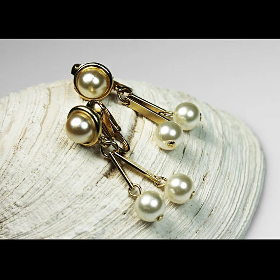 Clip On Dangle Earrings, Kramer, Faux Pearl, Costume Jewelry, Collectible, Wedding Jewelry, Woman's Gift