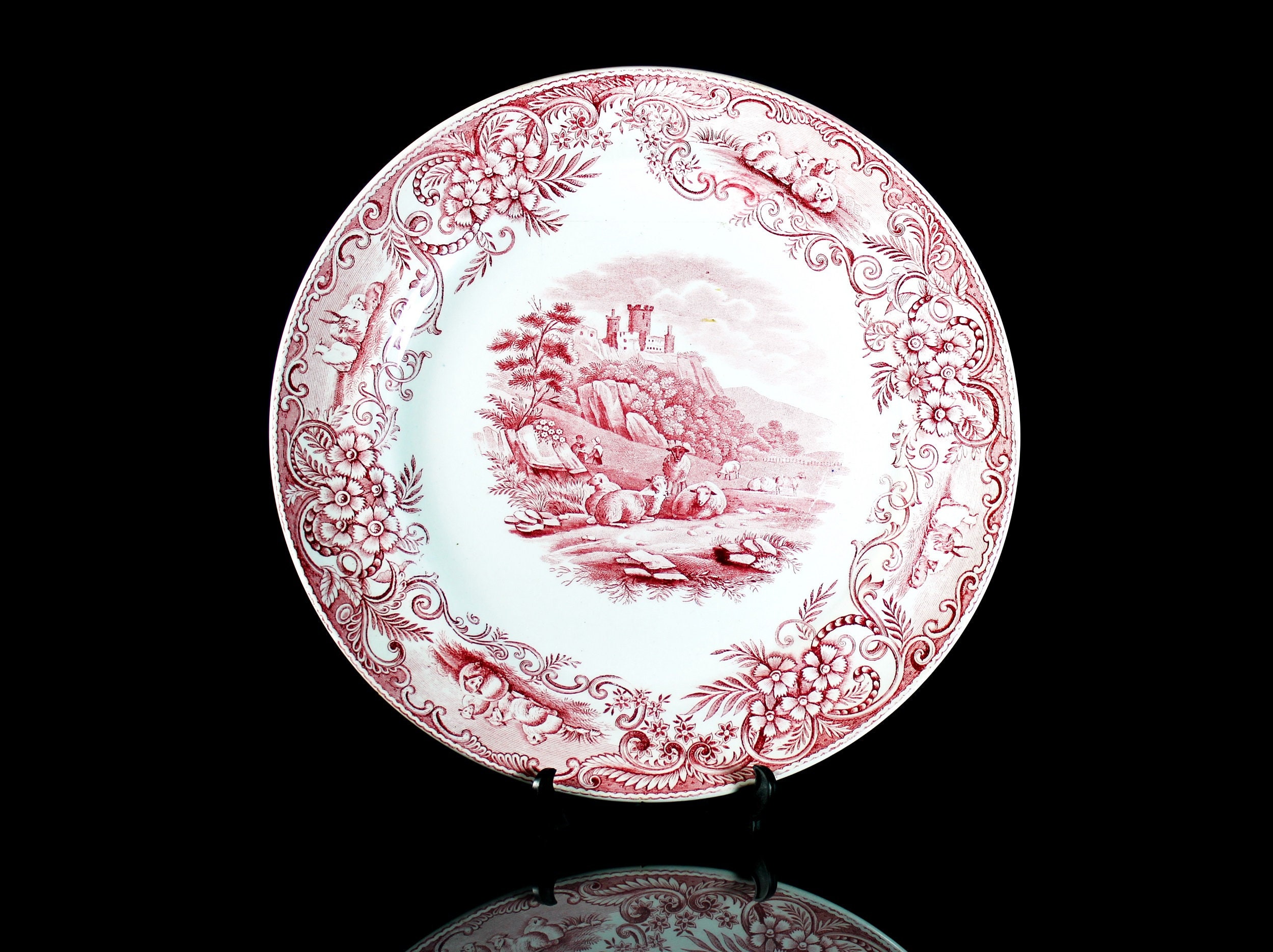 Antique Dinner Plate George Jones Sons Pastoral Pink Pink And antique-dinner-plate-george-jones-sons-pastoral-pink-pink-and