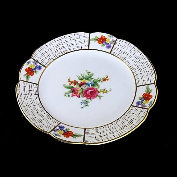 Noritake Salad Plate, Floral, Roses, Basket Weave Design, Gold Trim