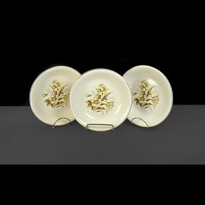 Universal Cambridge Camwood Ivory Soup Bowls – 8 Inch Floral with 22K Gold Trim – Set of 3