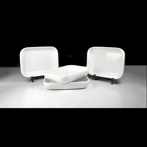 Pfaltzgraff American Airlines Snack Trays, Set of 4, Vintage Airline Restaurant China, White Stoneware